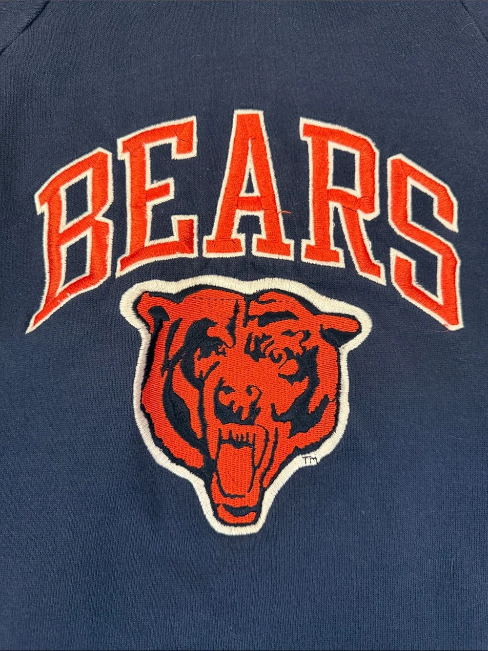 VTG 90s Champion Chicago Bears Hoodie Boys XL NFL Embroidered Navy Blue Orange